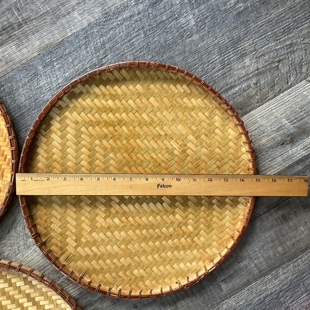 Rattan 5 Piece nesting Asian Food Rice Tray plates Traditional Wicker Serving - Picture 11 of 16